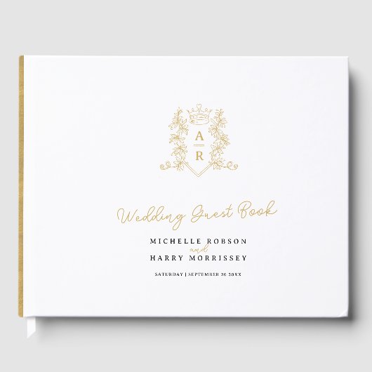 Monogram Herz Wappen handgezeichnete weiße Hochzei Gästebuch (Vorderseite)