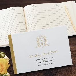 Monogram Herz Wappen handgezeichnete weiße Hochzei Gästebuch