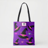 Monogram Hexen Halloween Hats Lila Tote Bag Tasche (Vorderseite)