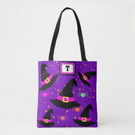 Monogram Hexen Halloween Hats Lila Tote Bag Tasche