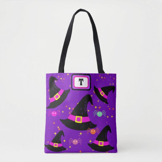 Monogram Hexen Halloween Hats Lila Tote Bag Tasche (Vorderseite)
