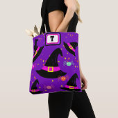 Monogram Hexen Halloween Hats Lila Tote Bag Tasche (Von Nahem)
