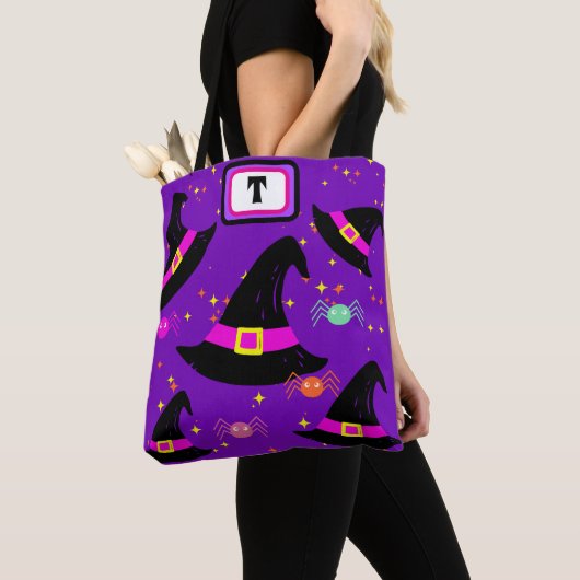 Monogram Hexen Halloween Hats Lila Tote Bag Tasche (Von Nahem)