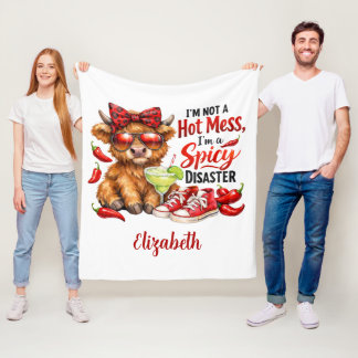 Monogram Highland Cow Hot Mess Funny Humorous  Fleecedecke