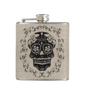 Monogram Hipster Black Sugar Skull auf Burlap Flachmann (Vorderseite)