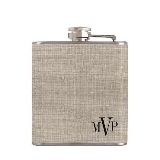 Monogram Hipster Black Sugar Skull auf Burlap Flachmann (Rückseite)