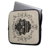 Monogram Hipster Black Sugar Skull Burlap Laptopschutzhülle (Vorderseite Links)