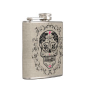 Monogram Hipster Sugar Skull auf Burlap Flachmann (Rechts)