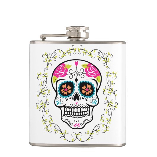 Monogram Hipster Sugar Skull Flachmann (Vorderseite)