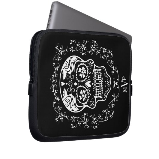 Monogram Hipster White Sugar Skull Laptopschutzhülle (Vorne Rechts)