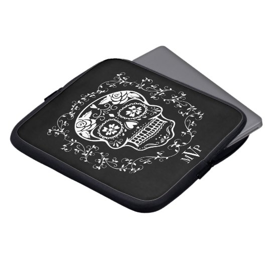 Monogram Hipster White Sugar Skull Laptopschutzhülle (Vorne Oben)