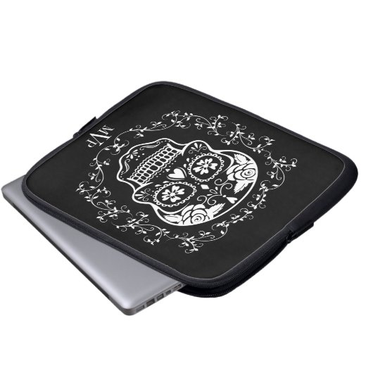 Monogram Hipster White Sugar Skull Laptopschutzhülle (Vorne Knopf)