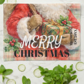 Monogram Ho ho ho Merry Christmas Santa red Geschirrtuch (Gefaltet)