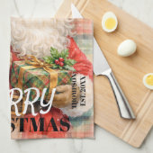 Monogram Ho ho ho Merry Christmas Santa red Geschirrtuch (Viertel Falte)