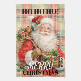Monogram Ho ho ho Merry Christmas Santa red Geschirrtuch