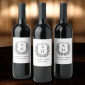 Monogram Hochzeitsfloral-Wappen Weinetikett