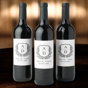 Monogram Hochzeitsfloral-Wappen Weinetikett