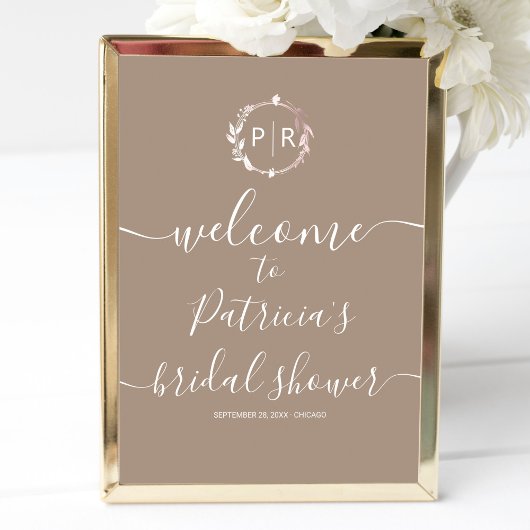 Monogram Hochzeitsshower Willkommensschild Schaums Poster