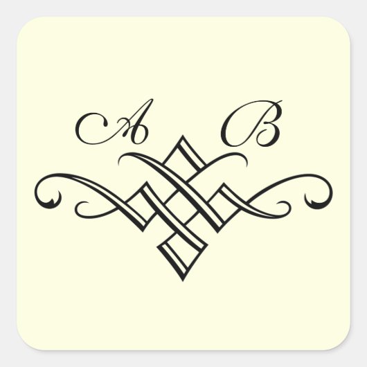 Monogram-Hochzeitsticker in Off White Quadratischer Aufkleber (Vorderseite)