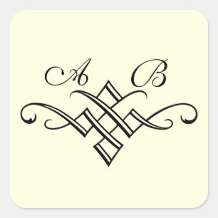 Monogram-Hochzeitsticker in Off White Quadratischer Aufkleber
