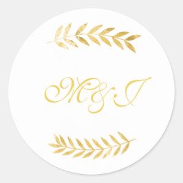 Monogram Hochzeitswärme Golden Blätter Runder Aufkleber