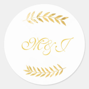 Monogram Hochzeitswärme Golden Blätter Runder Aufkleber