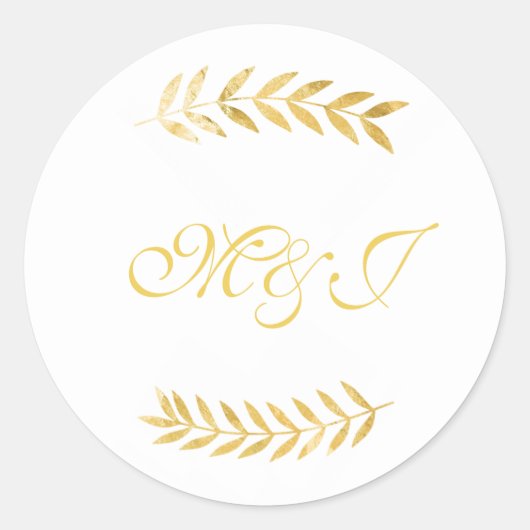 Monogram Hochzeitswärme Golden Blätter Runder Aufkleber (Vorderseite)