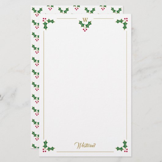 Monogram Holand Berries Personalisierte Weihnachte Briefpapier (Vorne/Hinten)