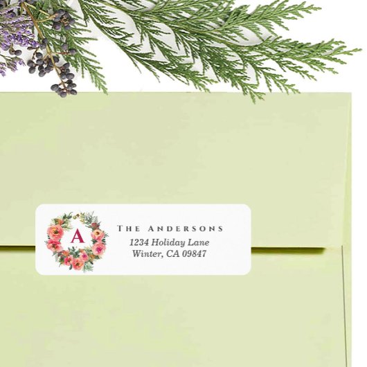 Monogram Holiday Pink Joy Wreath Botanisches Label