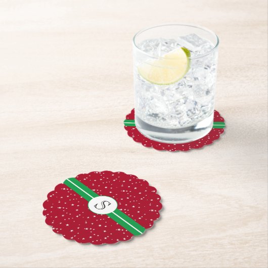 Monogram, Holiday Red Green, White Stars Untersetzer (Vor Ort)