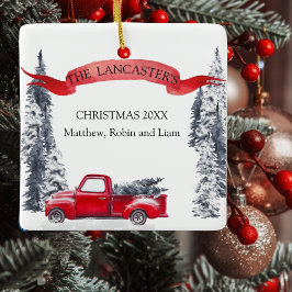 Monogram, Holiday Vintag Red Truck, Forest Keramikornament