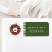 Monogram Holiday Wreath Rücksendeadressen-Aufklebe (Insitu)