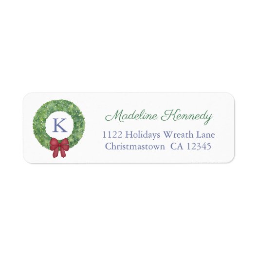 Monogram Holidays Wreath Red Green Rücksendeadress (Vorne)