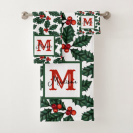 Monogram Holly Berry Christmas Badhandtuch Set