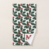 Monogram Holly Berry Christmas Badhandtuch Set (Handtuch)