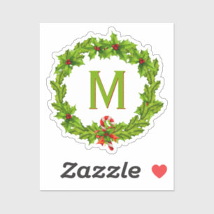 Monogram Holly Berry Wreath Cutout Single Aufkleber