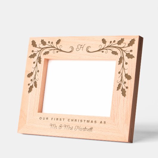 Monogram Holly Frame First Christmas as Mr & Mrs Geätzte Rahmen (Links)