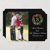 Monogram Holly Wreath Christmas Foto Feiertagskarte (Vorne/Hinten)