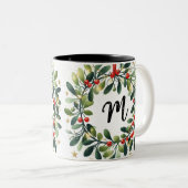 Monogram Holly Wreath Zweifarbige Tasse (VorderseiteRechts)