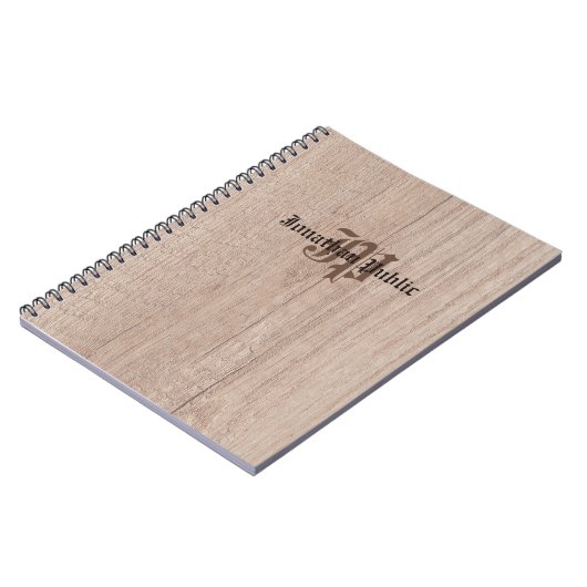 Monogram Holzbrett sieht alte Skriptvorlage aus Notizblock (Linke Seite)