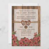 Monogram Holzherzen mit Dusty Rose Lilies Einladung (Vorderseite)