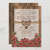 Monogram Holzherzen mit Dusty Rose Lilies Einladung (Vorne/Hinten)