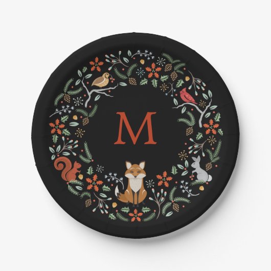 Monogram-Holzland-Kranz-Papierteller Pappteller (Vorderseite)