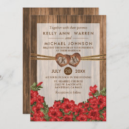 Monogram-Holzwaren mit roten Lilien Einladung