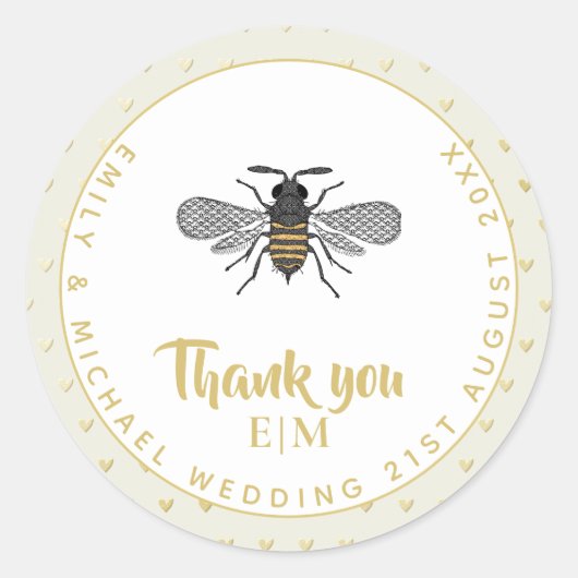 Monogram Honey BEE Gastgeschenk Hochzeit Gift Eleg Runder Aufkleber (Vorderseite)