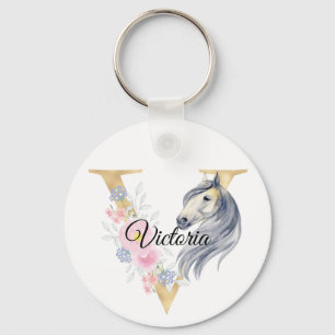 Monogram horse cute floral girly equestrian name l schlüsselanhänger