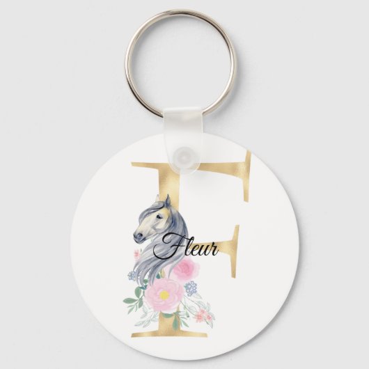 Monogram horse cute floral girly equestrian name l schlüsselanhänger (Vorderseite)