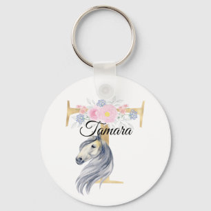 Monogram horse cute floral girly equestrian name l schlüsselanhänger