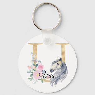 Monogram horse cute floral girly equestrian name l schlüsselanhänger