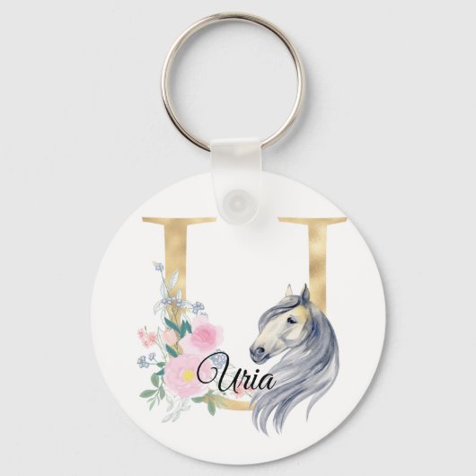 Monogram horse cute floral girly equestrian name l schlüsselanhänger (Vorderseite)